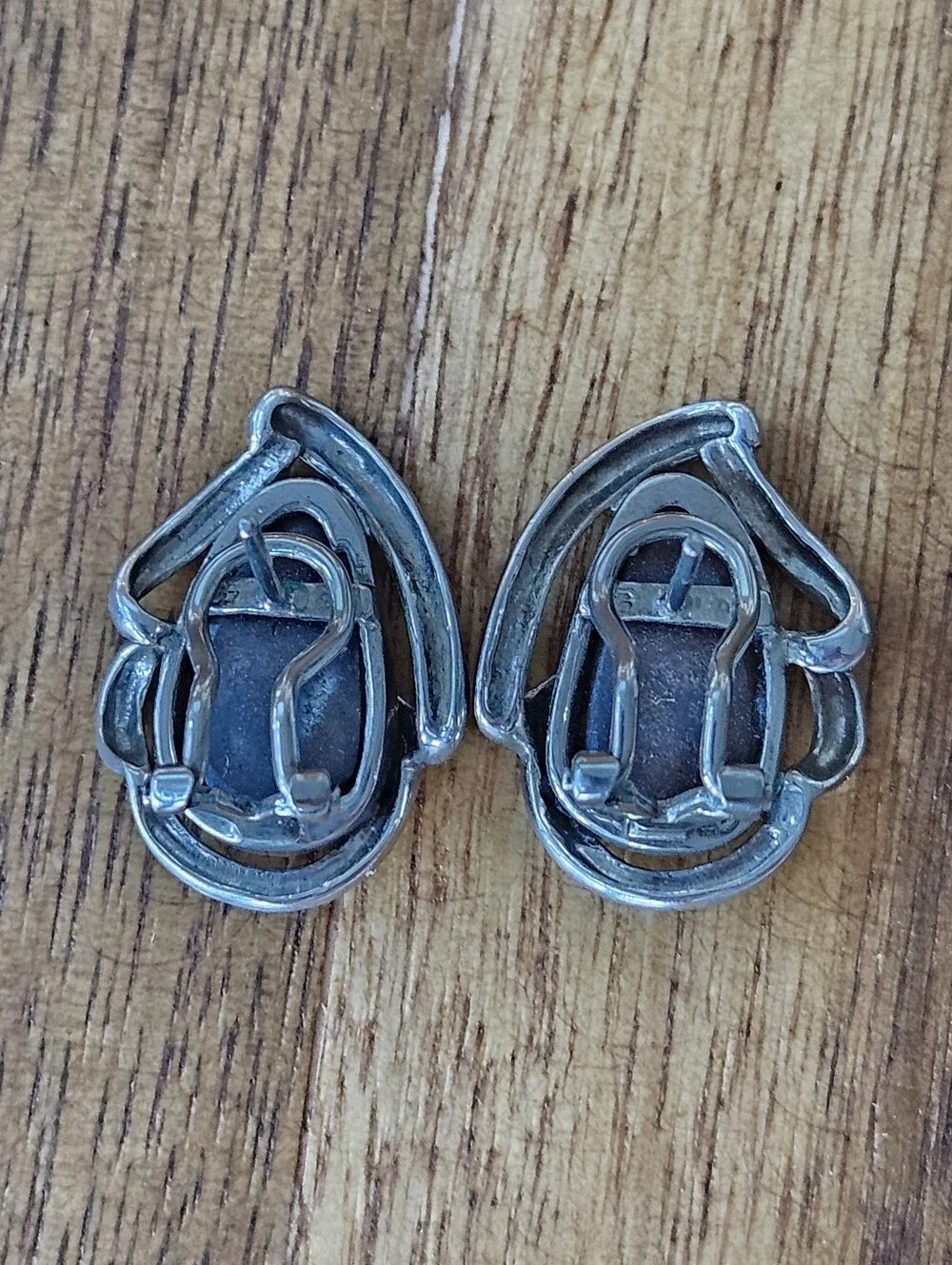 Designer Australian Black Opal Teardrop Sterling Silver Omega Back Earrings 1